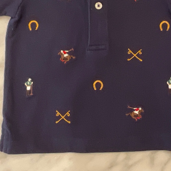 Ralph Lauren Navy Polo Knit with Polo Players, Horses & Horseshoes Shirt Size 6M - Picture 4 of 5